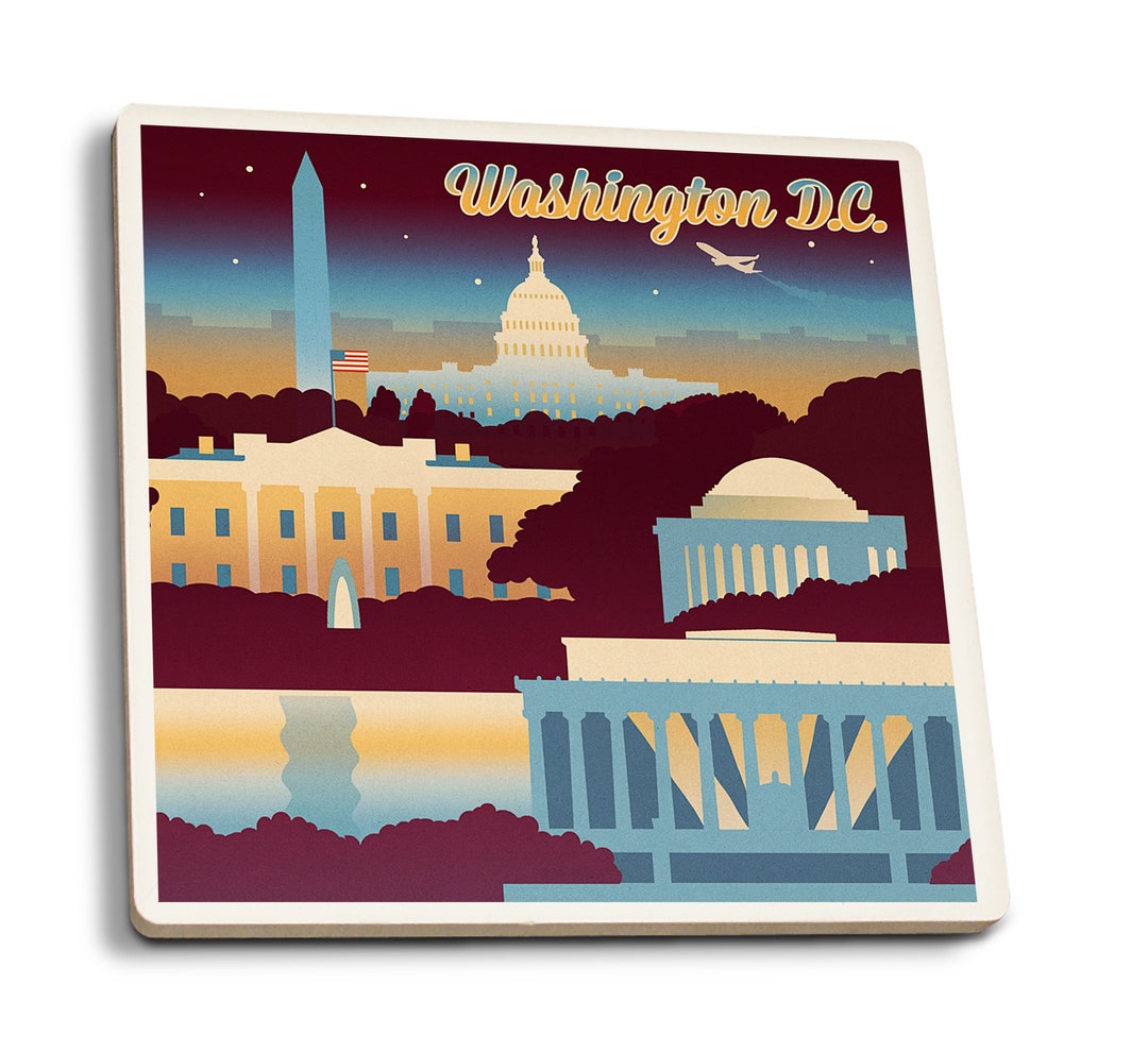 Coaster Set Washington DC Retro Skyline Chromatic Series Etsy