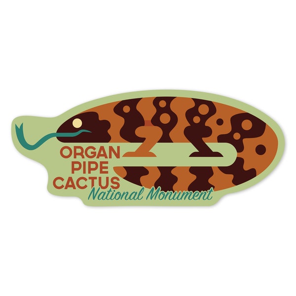 Sticker,  Organ Pipe Cactus National Monument, Arizona, Gila Monster, Geometric, Contour , Vinyl Die Cut, Waterproof Outdoor Use