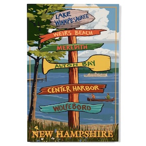 Birch Wood, Lake Winnipesaukee, New Hampshire, Destinations Sign, Sustainable Sign or Postcards, Ready to Hang Art