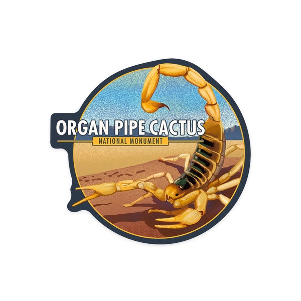 Sticker, Organ Pipe Cactus National Monument, Arizona, Scorpion, Lithograph, Lantern Press Artwork, Vinyl Decal, Waterproof Outdoor Use