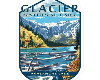 Sticker,  Glacier National Park, Montana, Avalanche Lake, , Vinyl Die Cut, Waterproof Outdoor Use