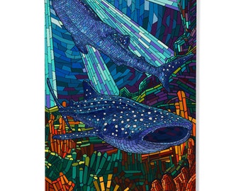 Birch Wood, Whale Shark, Mosaic, Sustainable Sign or Postcards, Ready to Hang Art