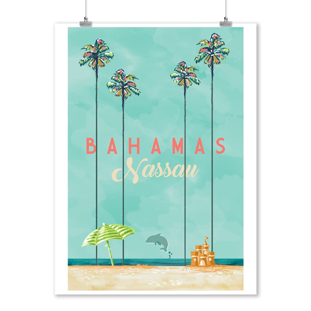 Prints Signs Nassau Bahamas Tall Palms Beach Scene Unique Etsy