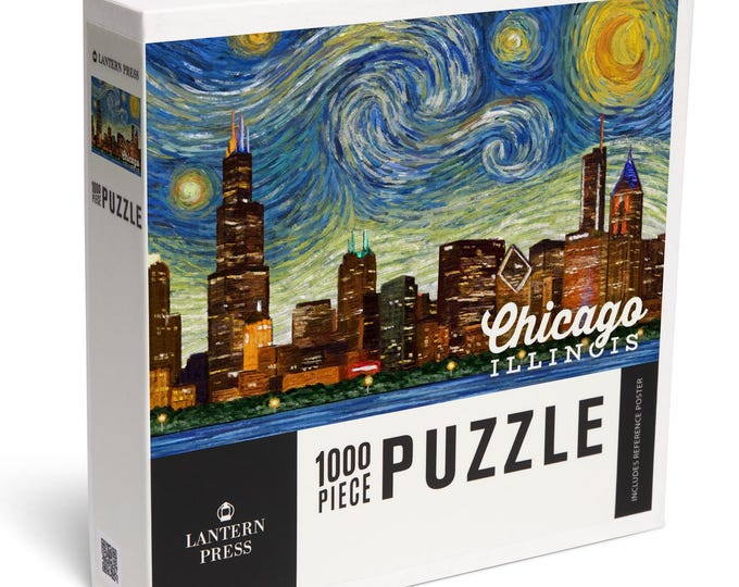 Puzzle, Chicago, Illinois, Starry Night, 1000 Pieces, Unique Jigsaw, Family, Adults