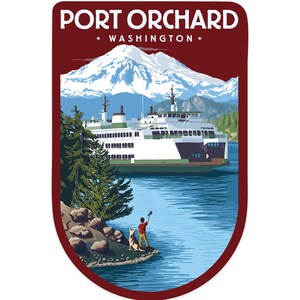 Sticker,  Port Orchard, Washington, Ferry Scene, , Vinyl Die Cut, Waterproof Outdoor Use