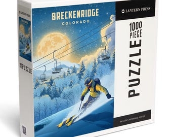Puzzle, Breckenridge, Colorado, Night Ski, Lithograph, 1000 Pieces, Unique Jigsaw, Family, Adults