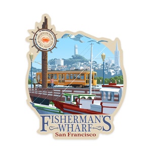 Sticker,  San Francisco, California, Fisherman's Wharf, Contour , Vinyl Die Cut, Waterproof Outdoor Use
