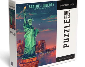 Puzzle, New York City, New York, Oil Painting, Sunset Statue of Liberty, 1000 Pieces, Unique Jigsaw, Family, Adults