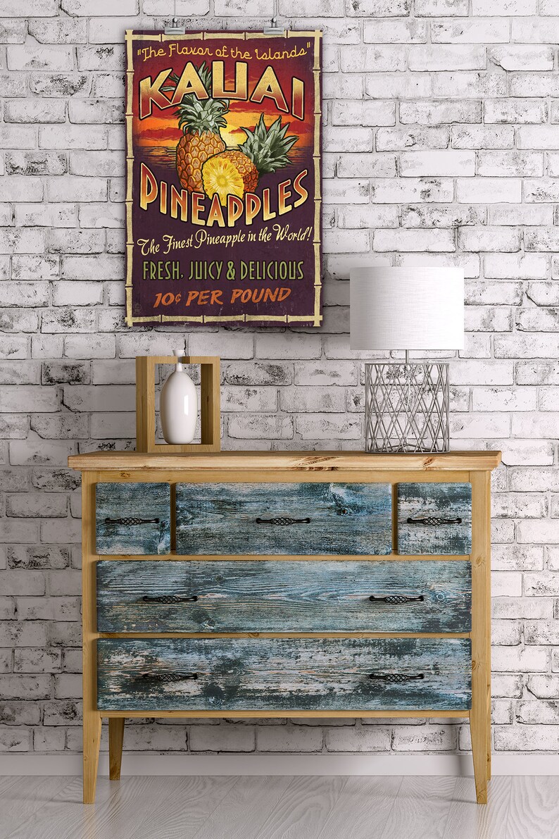 Kauai Hawaii Pineapple Vintage Sign 6 Sizes Art Prints Etsy
