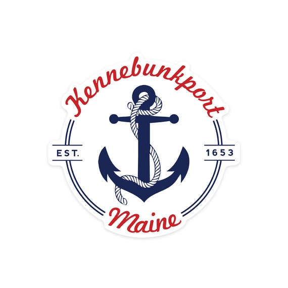 Sticker Kennebunkport Maine Blue and White Anchor Red Etsy Ireland