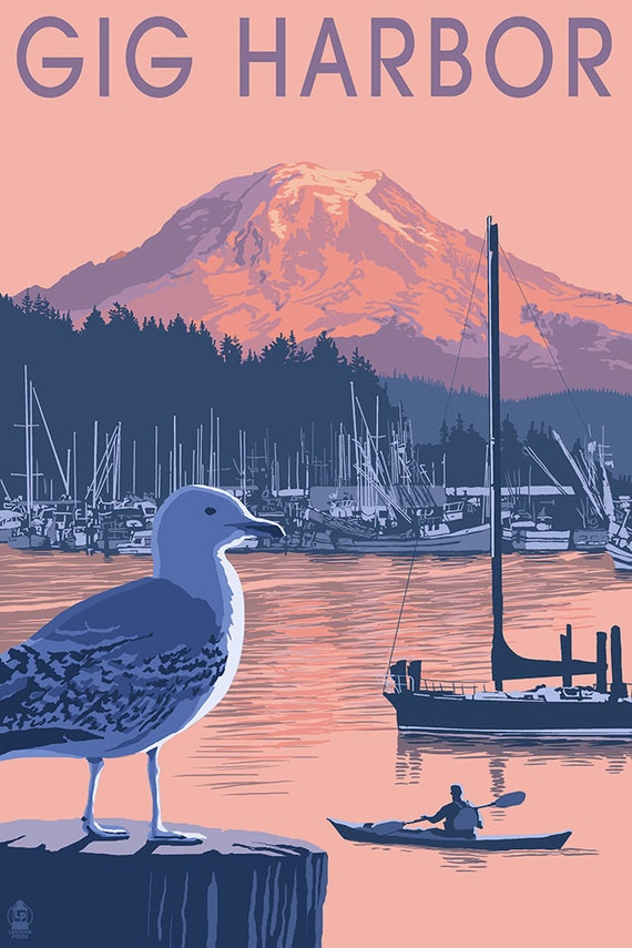 Gig Harbor Washington at Sunset Art Prints available in Etsy