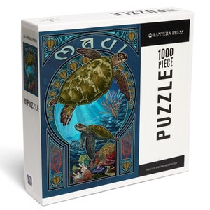 Puzzle, Maui, Hawaii, Sea Turtle Art Nouveau, 1000 Pieces, Unique Jigsaw, Family, Adults