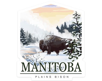 Sticker,  Manitoba, Canada, Bison Snow Scene, Contour , Vinyl Die Cut, Waterproof Outdoor Use