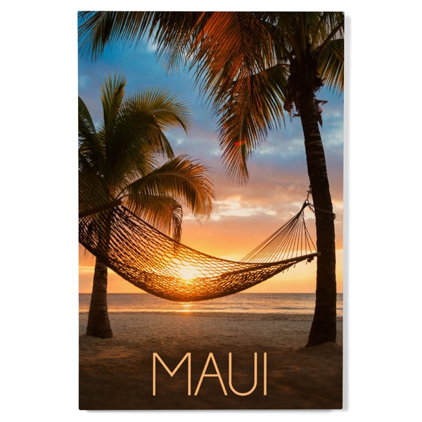 Birch Wood, Maui, Hawaii, Hammock and Sunset, Sustainable Sign or Postcards, Ready to Hang Art