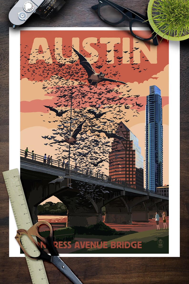 Prints Signs Austin Texas Bats and Congress Avenue Bridge Etsy