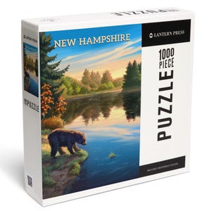 Puzzle, New Hampshire, Oil Painting, Bear By Lake At Sunrise, 1000 Pieces, Unique Jigsaw, Family, Adults