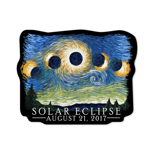 Sticker,  Solar Eclipse 2017, Starry Night, Contour , Vinyl Die Cut, Waterproof Outdoor Use