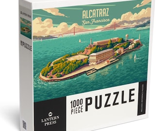 Rompecabezas, San Francisco, California, Alcatraz con el puente Golden Gate, estilo pictórico, 1000 piezas, rompecabezas único, para toda la familia y adultos.
