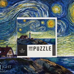 Puzzle, Cape Elizabeth, Maine, Portland Head Lighthouse, Starry Night, 1000 Pieces, Unique Jigsaw, Family, Adults image 4