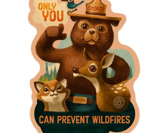 Sticker,  Smokey Bear and Friends, Only You, Contour , Vinyl Die Cut, Waterproof Outdoor Use