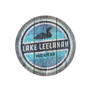 Sticker, Lake Leelanau, Michigan, Rustic Loon, Contour, Lantern Press Artwork, Vinyl Die Cut Decal, Waterproof Outdoor Use