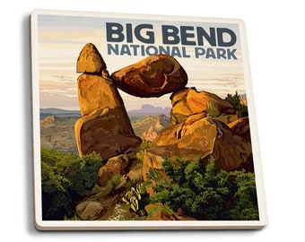 Coaster Set, Big Bend National Park, Texas, Rock Formation, Lantern Press Artwork, Cork Back, Absorbent Ceramic, Unique Matching Art