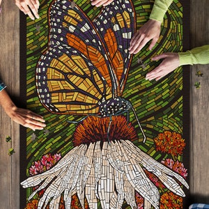 Lantern Press 1000 Piece Jigsaw Puzzle - Monarch Butterfly Paper Mosaic On Green Background