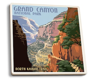 Coaster Set, Grand Canyon National Park, Arizona, North Kaibab Trail, Cork Back, Absorbent Ceramic, Unique Matching Art