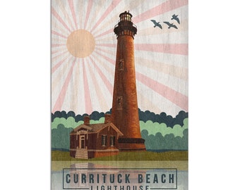 Lantern Press Postcard NC Outer Banks Lighthouse Cape Lookout Beach Ocean