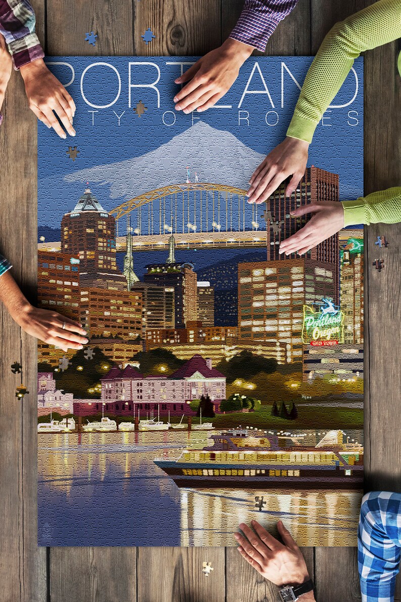 Puzzle Portland Oregon Skyline at Night 1000 Pieces Etsy