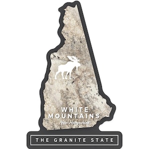 Sticker,  White Mountains, New Hampshire, Granite State Cutout, , Vinyl Die Cut, Waterproof Outdoor Use