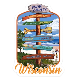 Sticker,  Door County, Wisconsin, Sign Destinations, , Vinyl Die Cut, Waterproof Outdoor Use