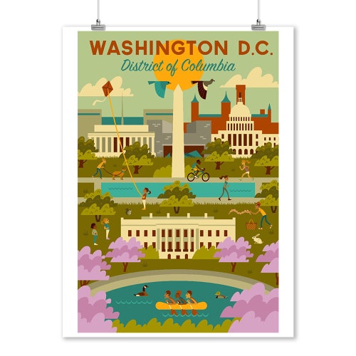 Washington DC Travel Poster Washington Monument Lincoln Etsy