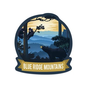 Sticker,  Blue Ridge Mountains, Virginia, Black Bears, Lithograph, , Vinyl Die Cut, Waterproof Outdoor Use