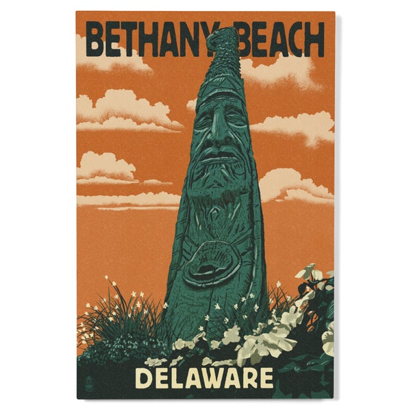 Birch Wood, Bethany Beach, Delaware, Totem Pole, Letterpress, Sustainable Sign or Postcards, Ready to Hang Art