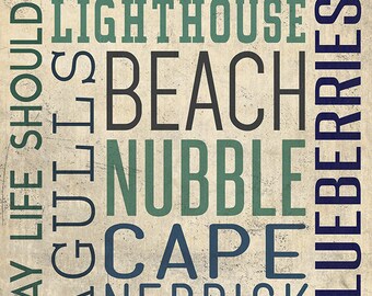 Nubble - Maine - Typography (Art Prints available in multiple sizes)
