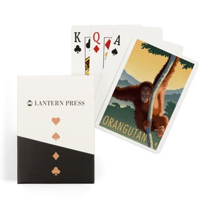 Playing Cards, Orangutan, Lithograph Series, Lantern Press Artwork, 52 Card Deck with Jokers in Box, Unique Art