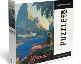 Puzzle, Hawaii, Vintage Tropical Airplane, 1000 Pieces, Unique Jigsaw, Family, Adults