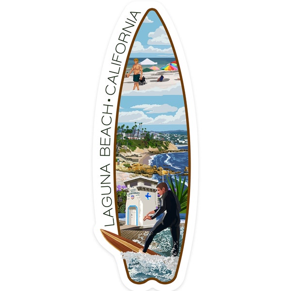 Sticker,  Laguna Beach, California, Montage Scenes, Contour , Vinyl Die Cut, Waterproof Outdoor Use