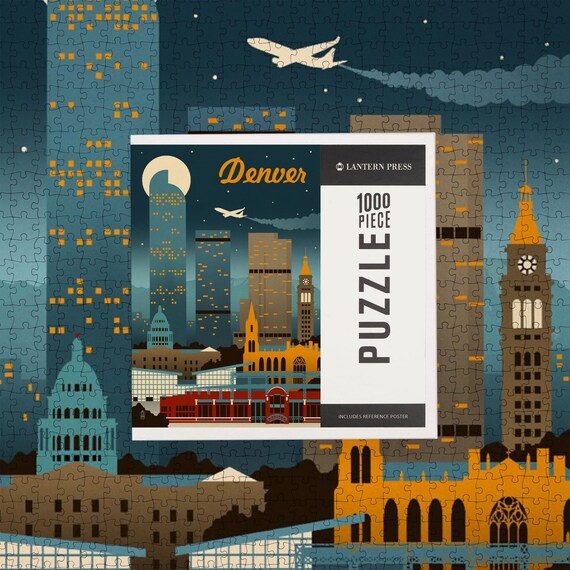 MyPuzzle 1000 Teile Puzzle – Detroit Skyline Vintage Poster | 68 X 48 Cm, Farbintensiv & Klimakompensiert