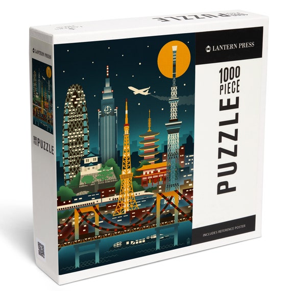 Puzzle, Tokyo, Japon, Retro Skyline sans texte, 1000 pièces