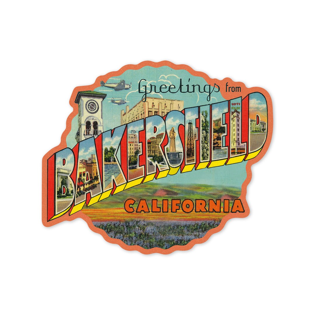 Sticker, Bakersfield, California, Greetings, Vintage Halftone, Contour