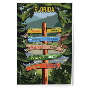 Impresiones, Florida, Señalización, Bosque y Campamento, Pósters, Listo para Colgar