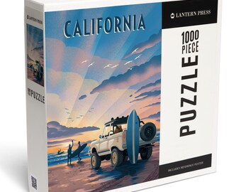 Puzzle, California, Beach Lithograph, 1000 Pieces, Unique Jigsaw, Family, Adults