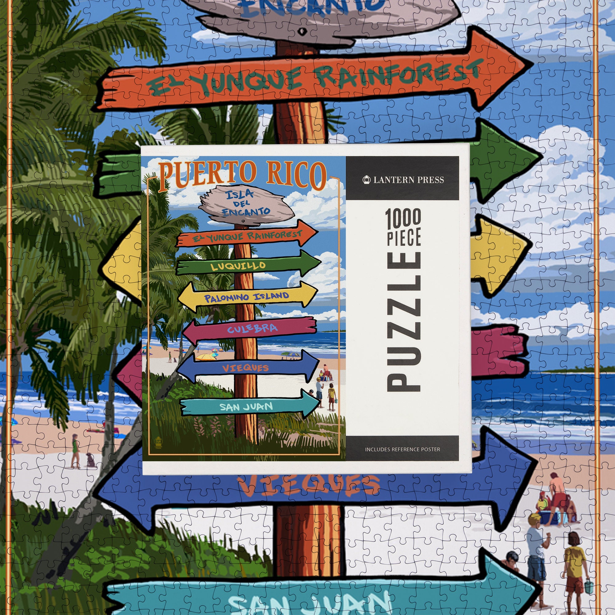 Isla del Encanto, Puerto Rico, Destinations Sign (1000 Piece Puzzle, Size  19x27, Challenging Jigsaw Puzzle for Adults and Family, Made in USA) 