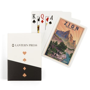 Playing Cards, Zion National Park, Utah, The Watchman, Lithograph, Lantern Press, 52 Card Deck with Jokers in Box, Unique Art