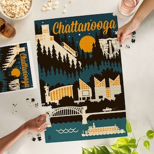 Puzzle, Chattanooga, Tennessee, Retro Skyline, 1000 Pieces, Unique Jigsaw, Family, Adults