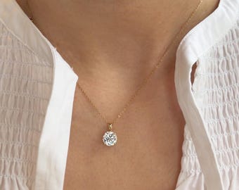 IGI Certified Round Diamond Necklace 14K Gold | Solitaire Diamond Pendant | Dainty Diamond Necklace | Paperclip Chain Diamond Necklace