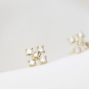 Diamond Cross Earrings in 14k solid gold Diamond Earrings Cross Earrings Solid gold Earrings Mini Gold Coptic Cross Stud Earrings image 1