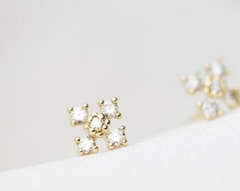 Diamond Cross Earrings in 14k solid gold | Diamond Earrings | Cross Earrings | Solid gold Earrings | Mini Gold Coptic Cross Stud Earrings